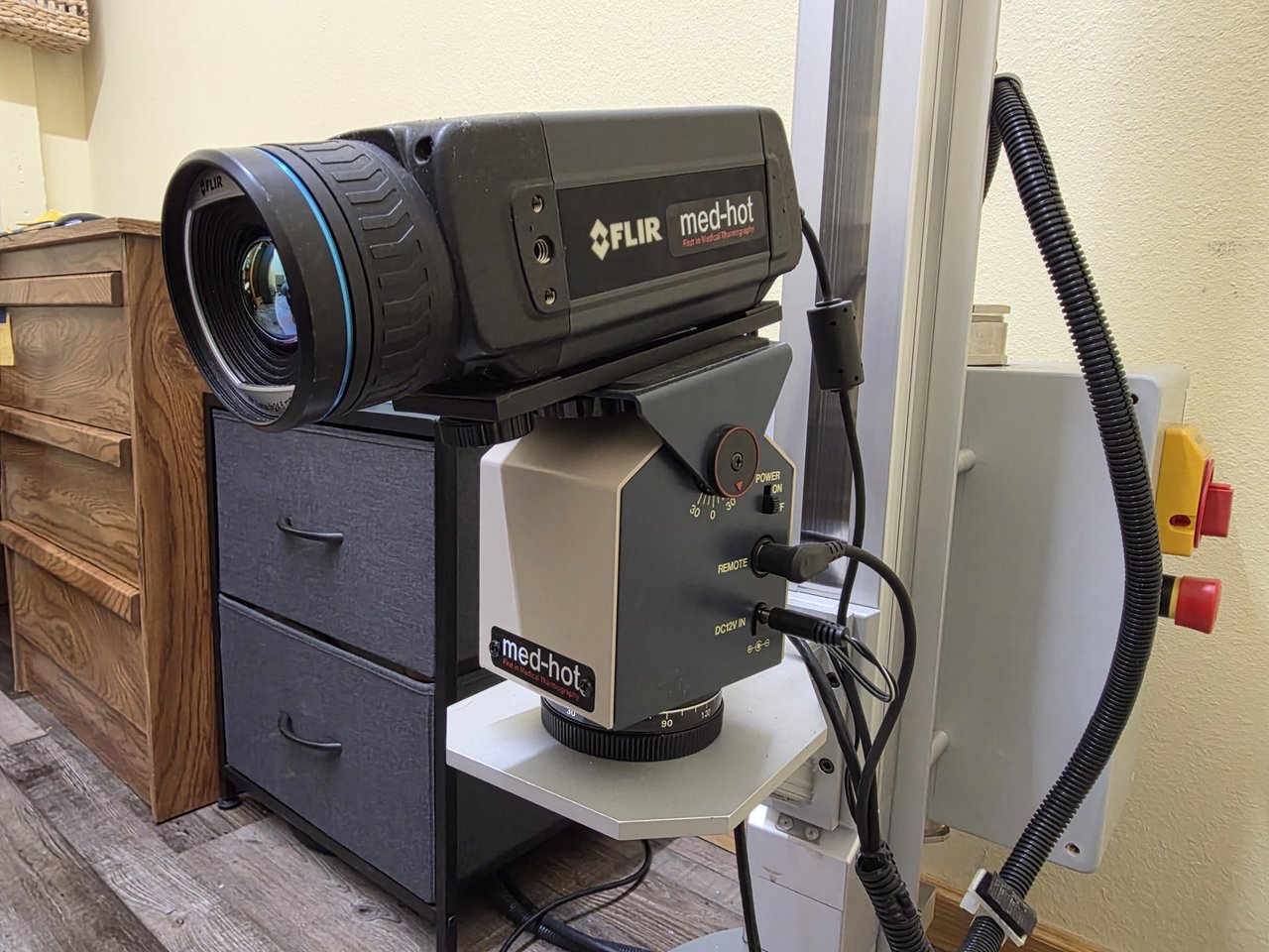 FLIR Med-Hot infrared camera mounted on its stand.